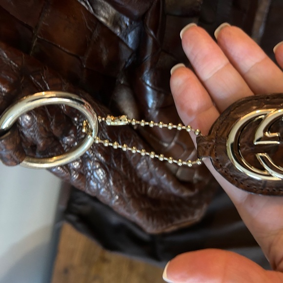 Large genuine crocodile dark cognac Gucci Sukey. Rare! - Picture 6 of 12